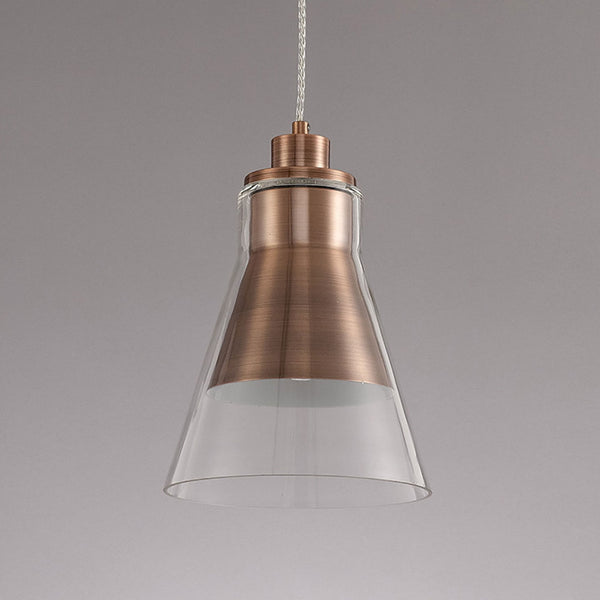 Huxham Single Pendant in Antique Copper with Clear Glass