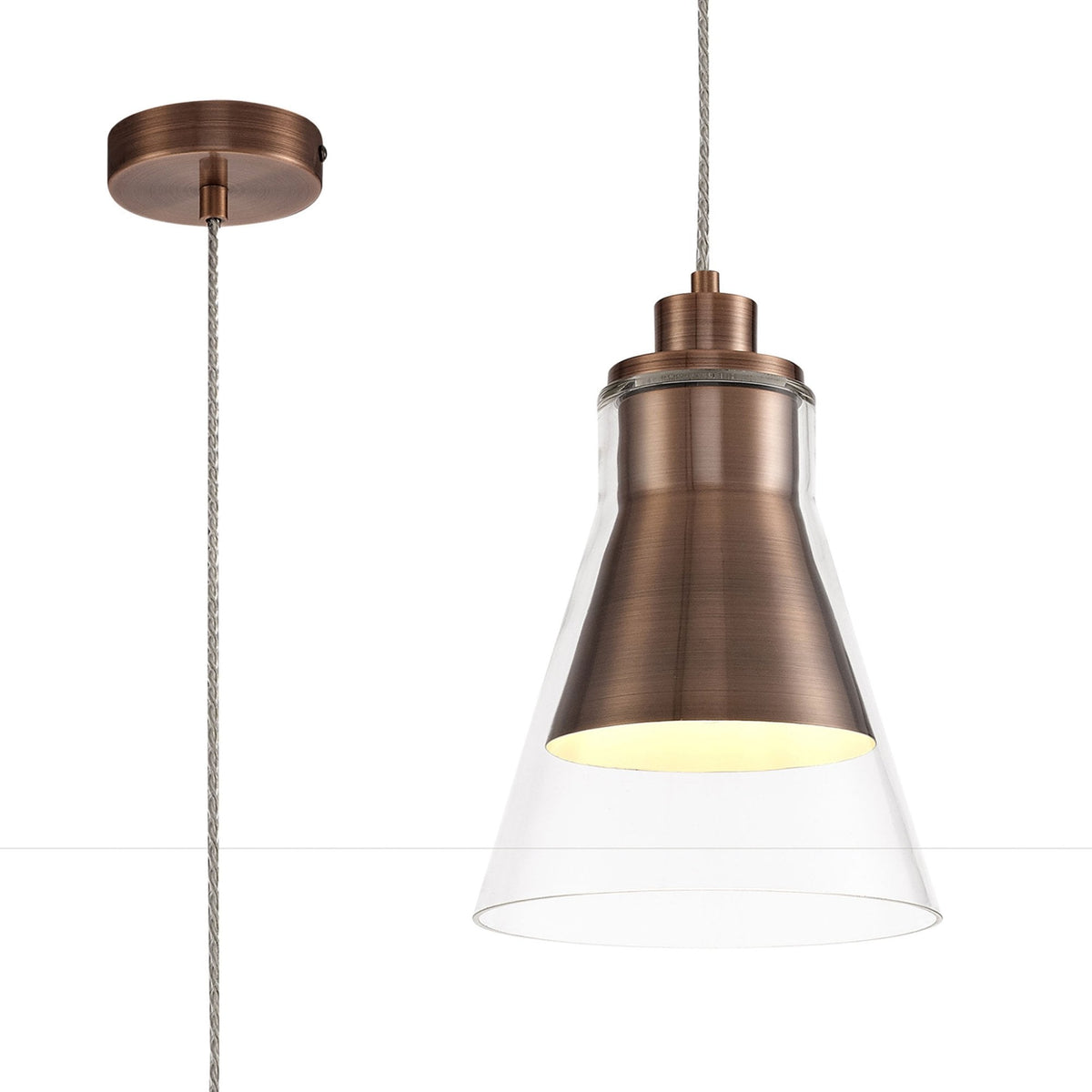 Huxham Single Pendant in Antique Copper with Clear Glass