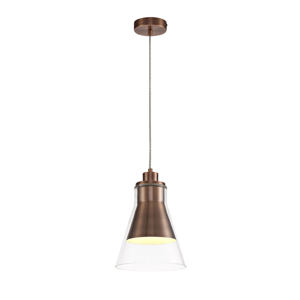 Huxham Single Pendant in Antique Copper with Clear Glass