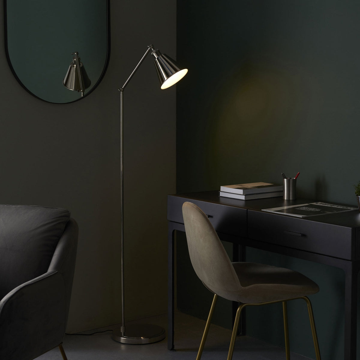 Hal Adjustable Task Floor Lamp in Bright Nickel