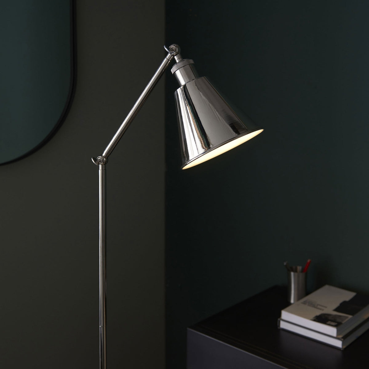Hal Adjustable Task Floor Lamp in Bright Nickel