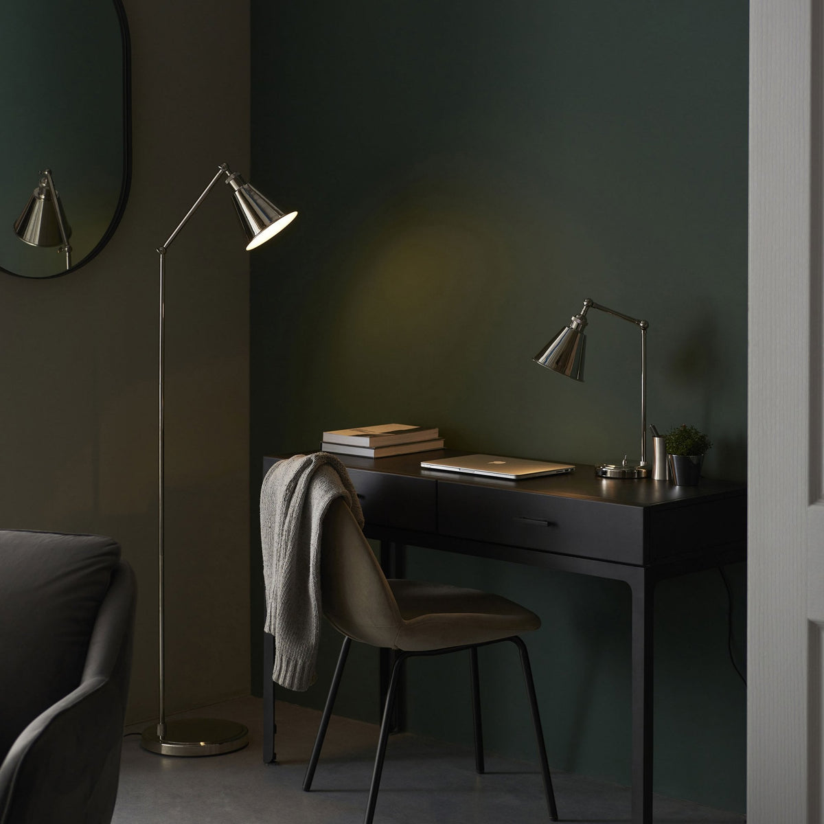 Hal Adjustable Task Floor Lamp in Bright Nickel