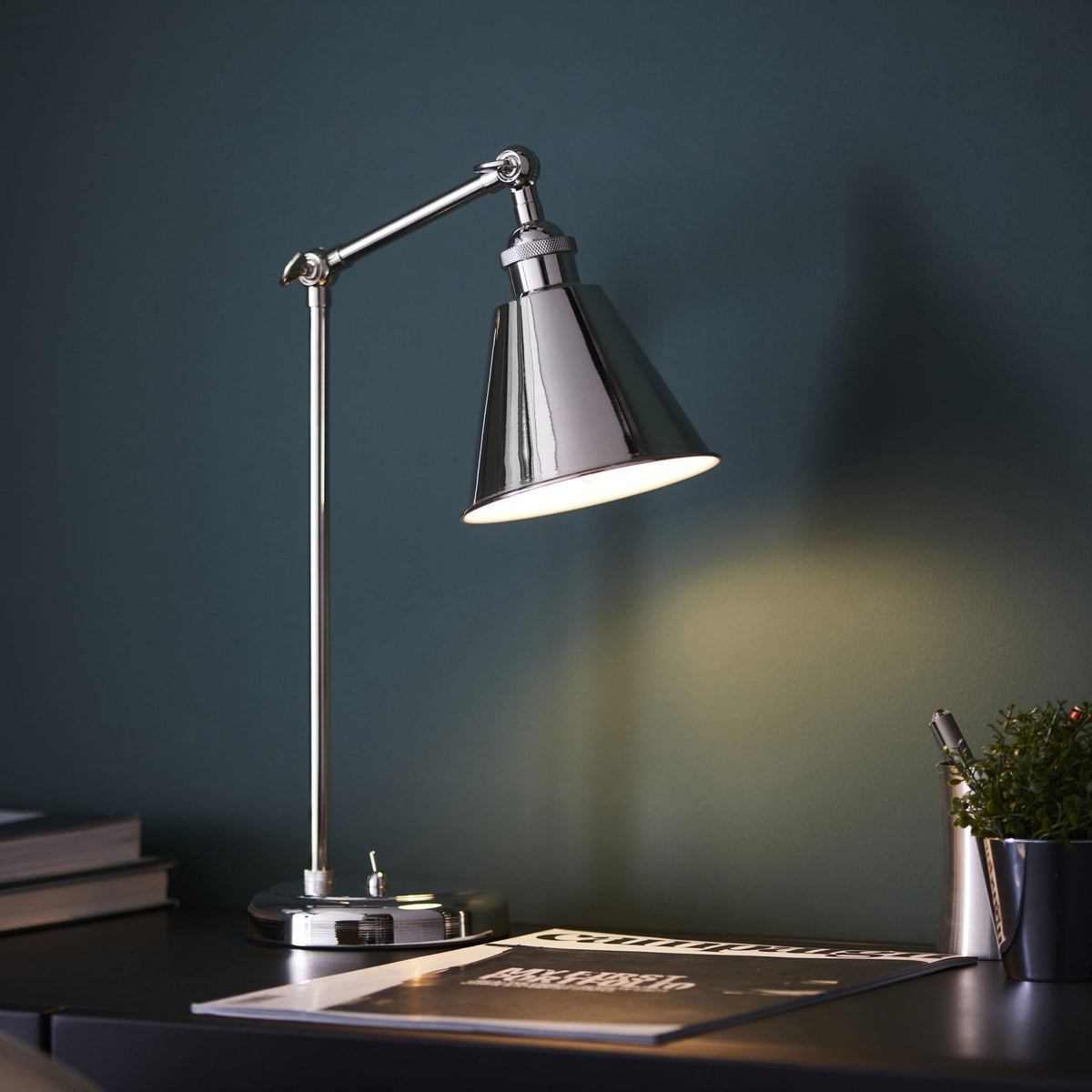 Hal Adjustable Task Table Lamp in Bright Nickel