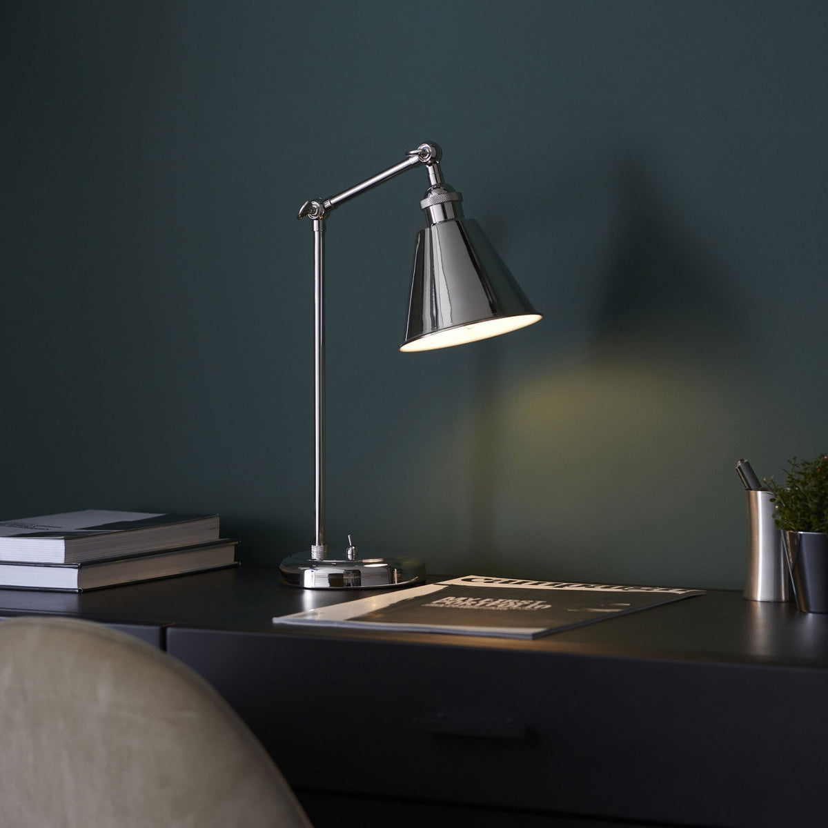 Hal Adjustable Task Table Lamp in Bright Nickel