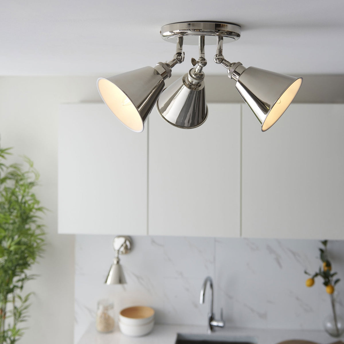 Hal Adjustable Triple Spotlight in Bright Nickel