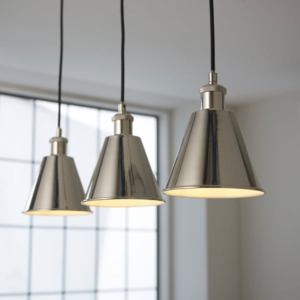 Hal Triple Drop Linear Pendant in Bright Nickel