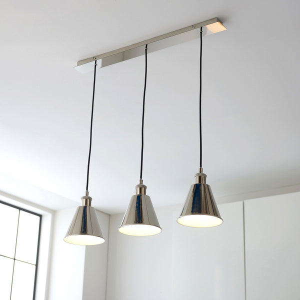 Hal Triple Drop Linear Pendant in Bright Nickel