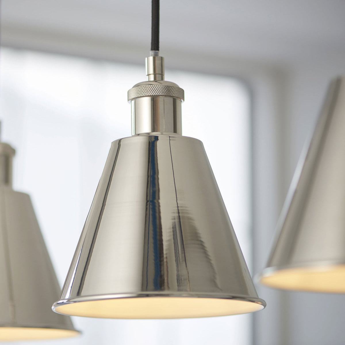 Hal Triple Drop Linear Pendant in Bright Nickel