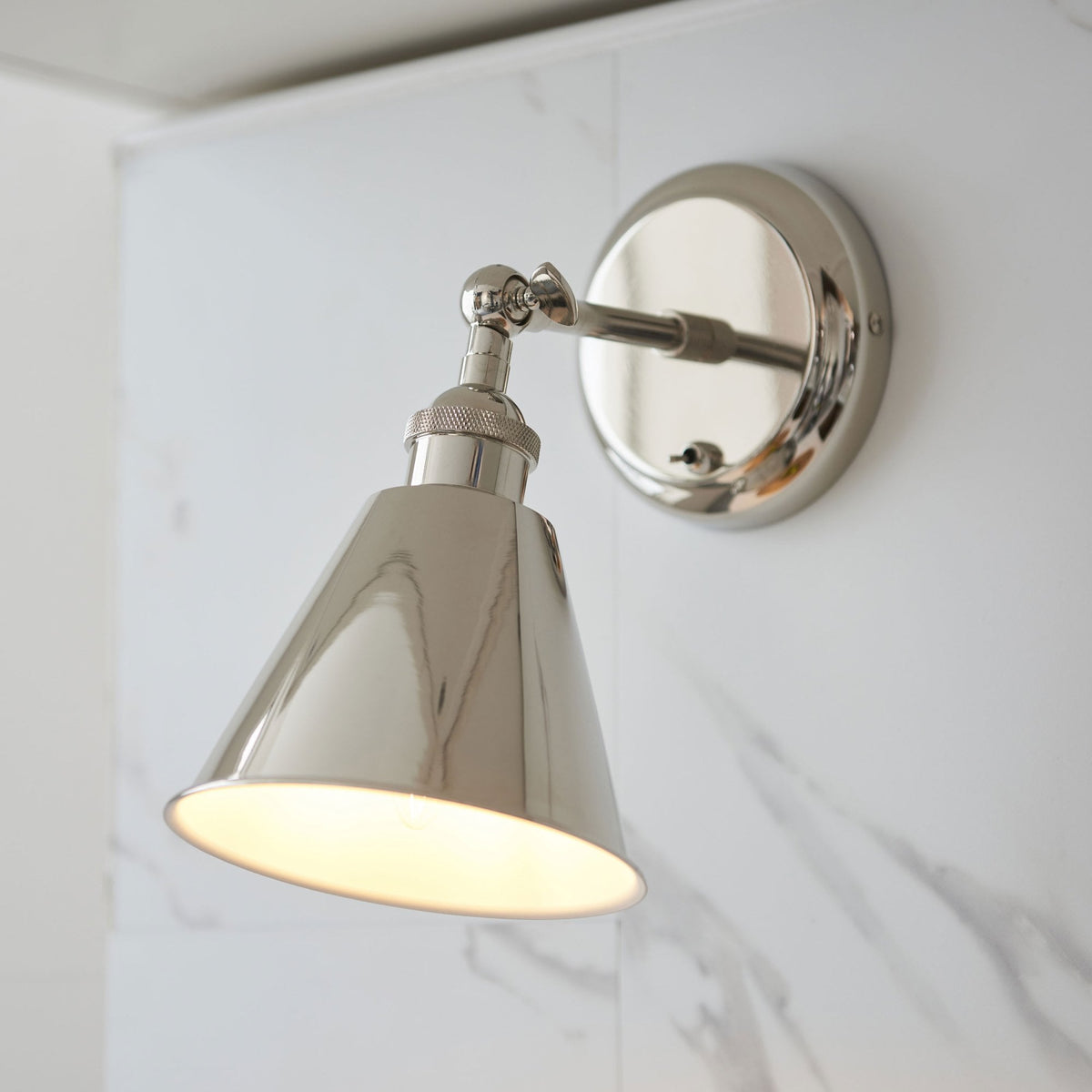 Hal Switched Adjustable Wall Light in Bright Nickel