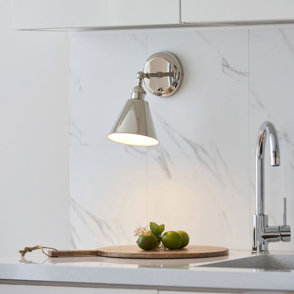 Hal Switched Adjustable Wall Light in Bright Nickel