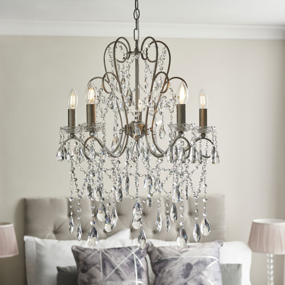 Berkley Five Light Chandelier in Aged Silver