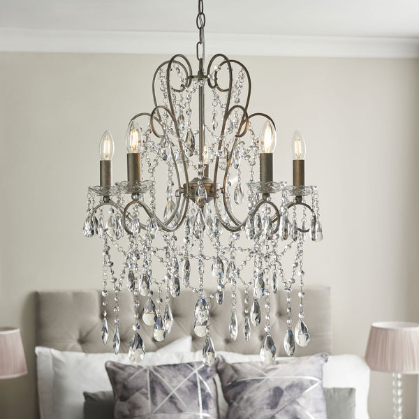 Berkley Five Light Chandelier in Aged Silver