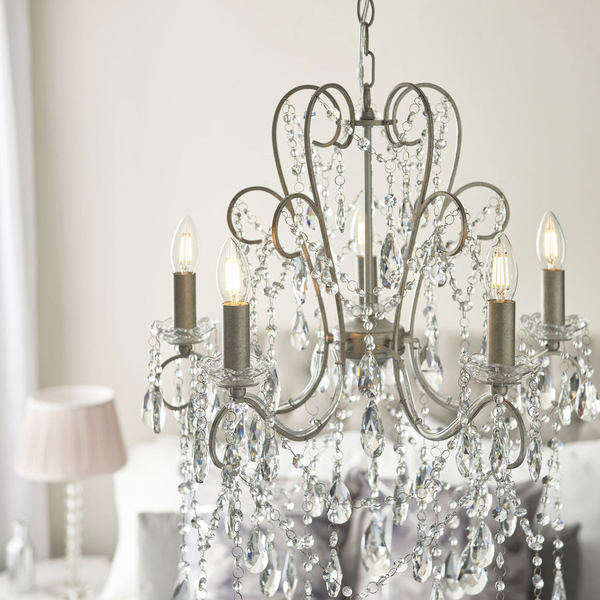 Berkley Five Light Chandelier in Aged Silver