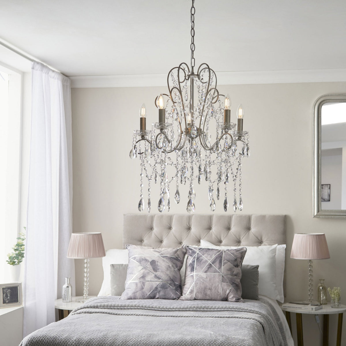 Berkley Five Light Chandelier in Aged Silver