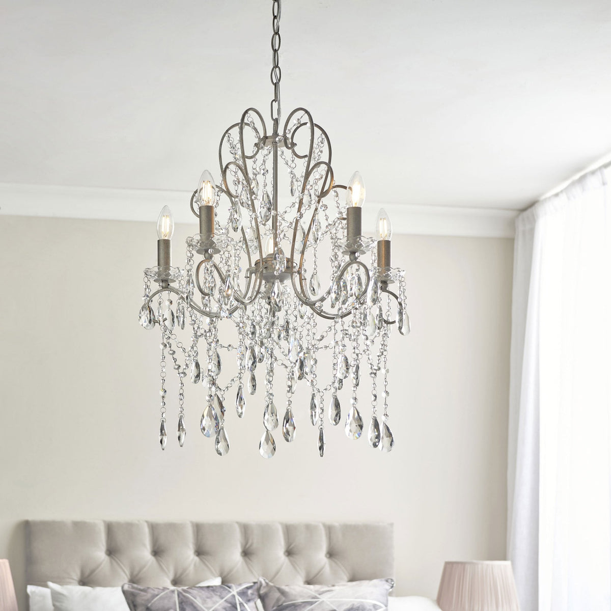 Berkley Five Light Chandelier in Aged Silver