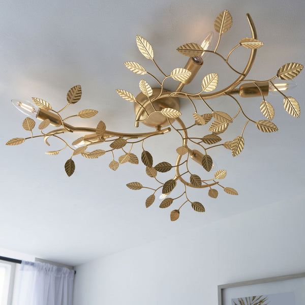 Linette Six Lamp Flush Ceiling Light in Gold Leaf