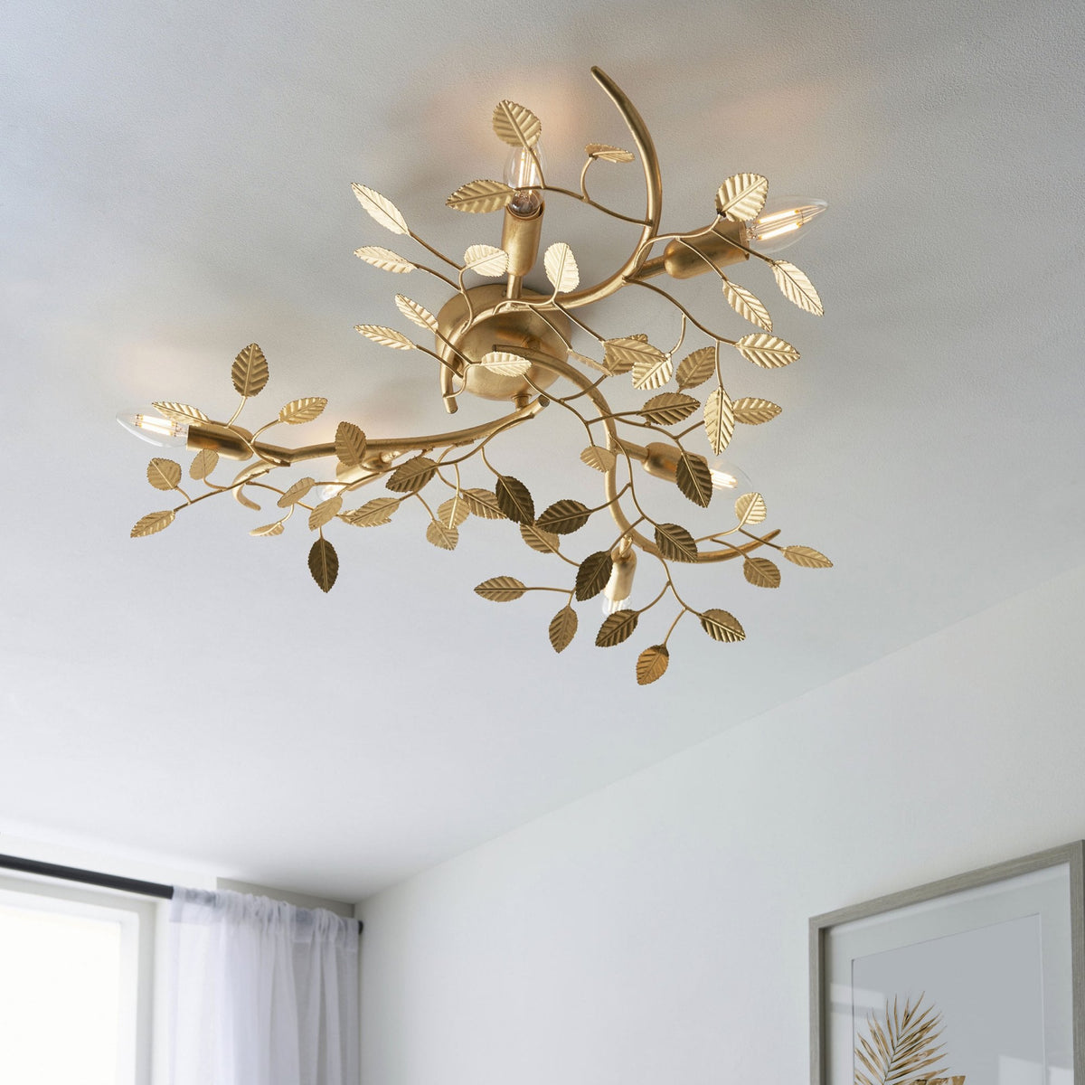 Linette Six Lamp Flush Ceiling Light in Gold Leaf