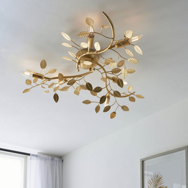 Linette Six Lamp Flush Ceiling Light in Gold Leaf