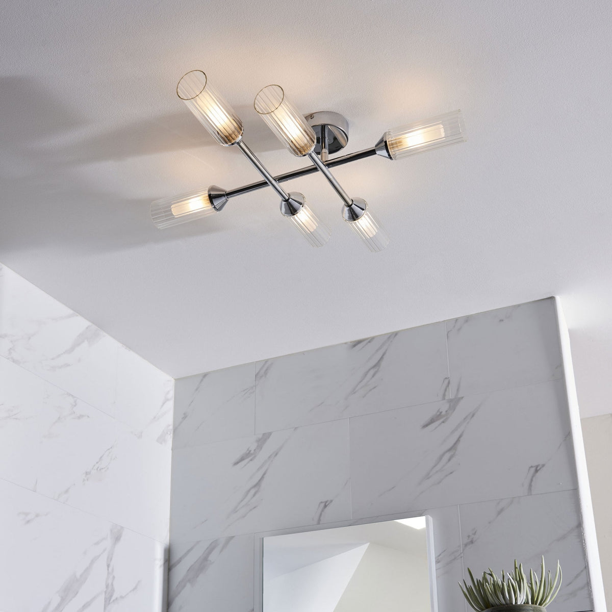 Natori IP44 Six Lamp Semi Flush Ceiling Light in Chrome