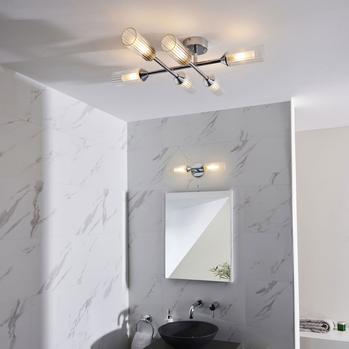 Natori IP44 Switched Double Wall Light in Chrome