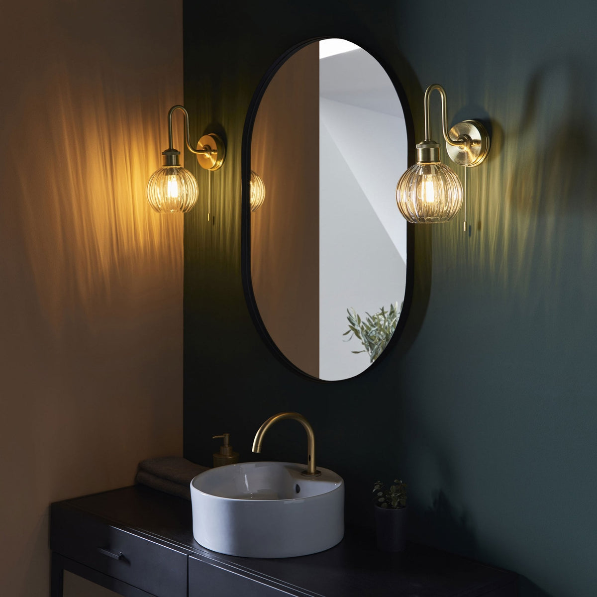 Kendall IP44 Switched Wall Light in Satin Brass
