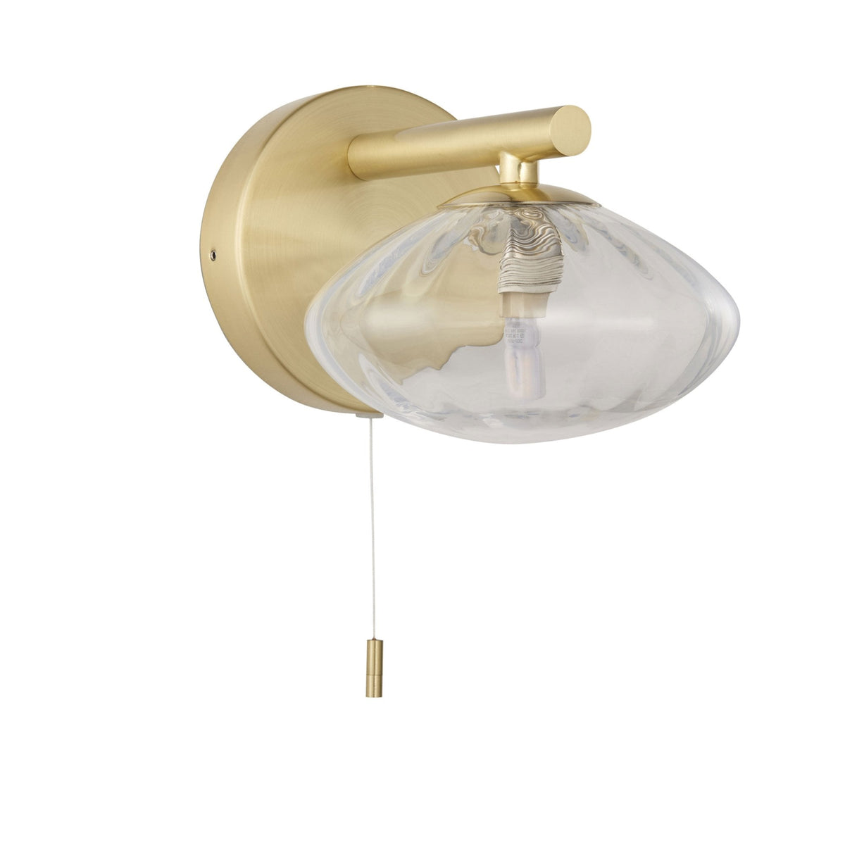 Mobias IP44 Switched Wall Light in Satin Brass & Clear Ribbed Glass