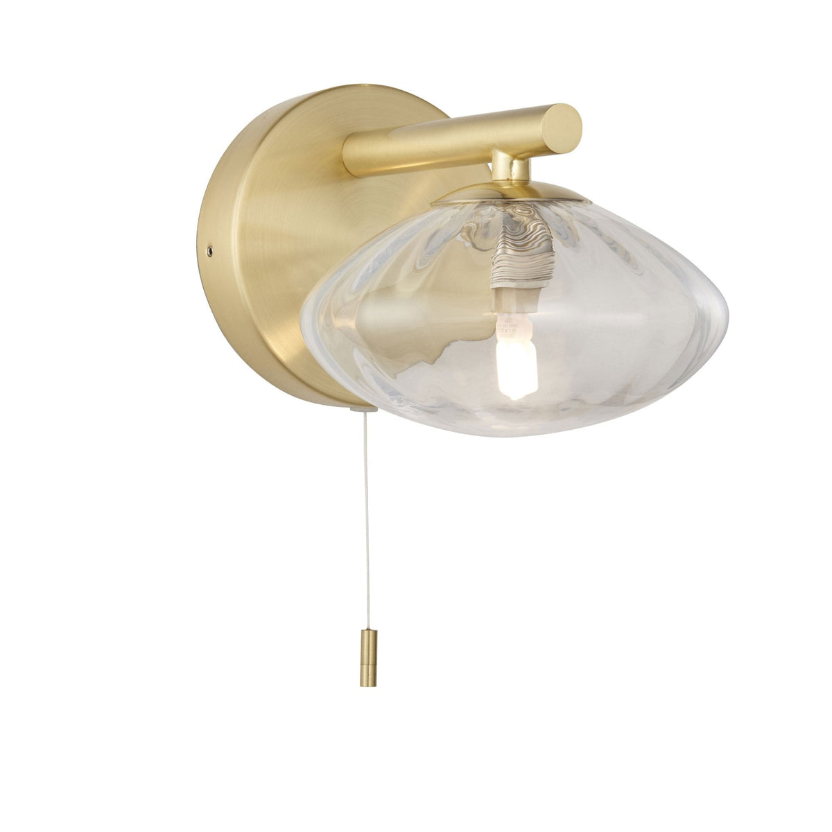 Mobias IP44 Switched Wall Light in Satin Brass & Clear Ribbed Glass