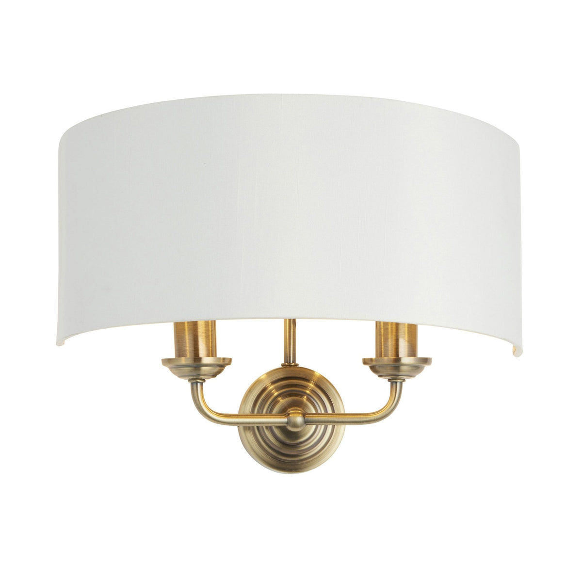 Highclere Twin Lamp Wall Light in Antique Brass with Vintage White Shade