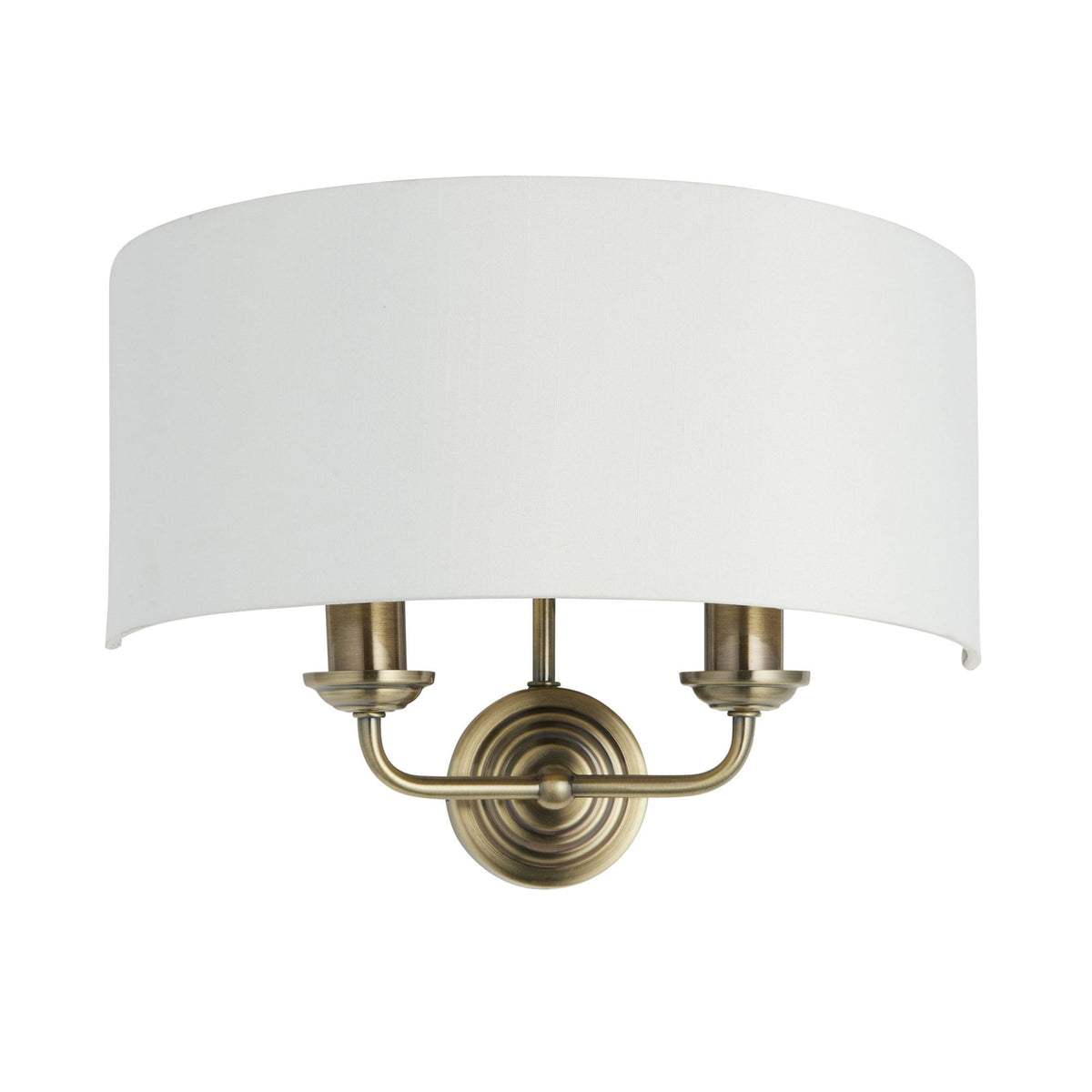 Highclere Twin Lamp Wall Light in Antique Brass with Vintage White Shade
