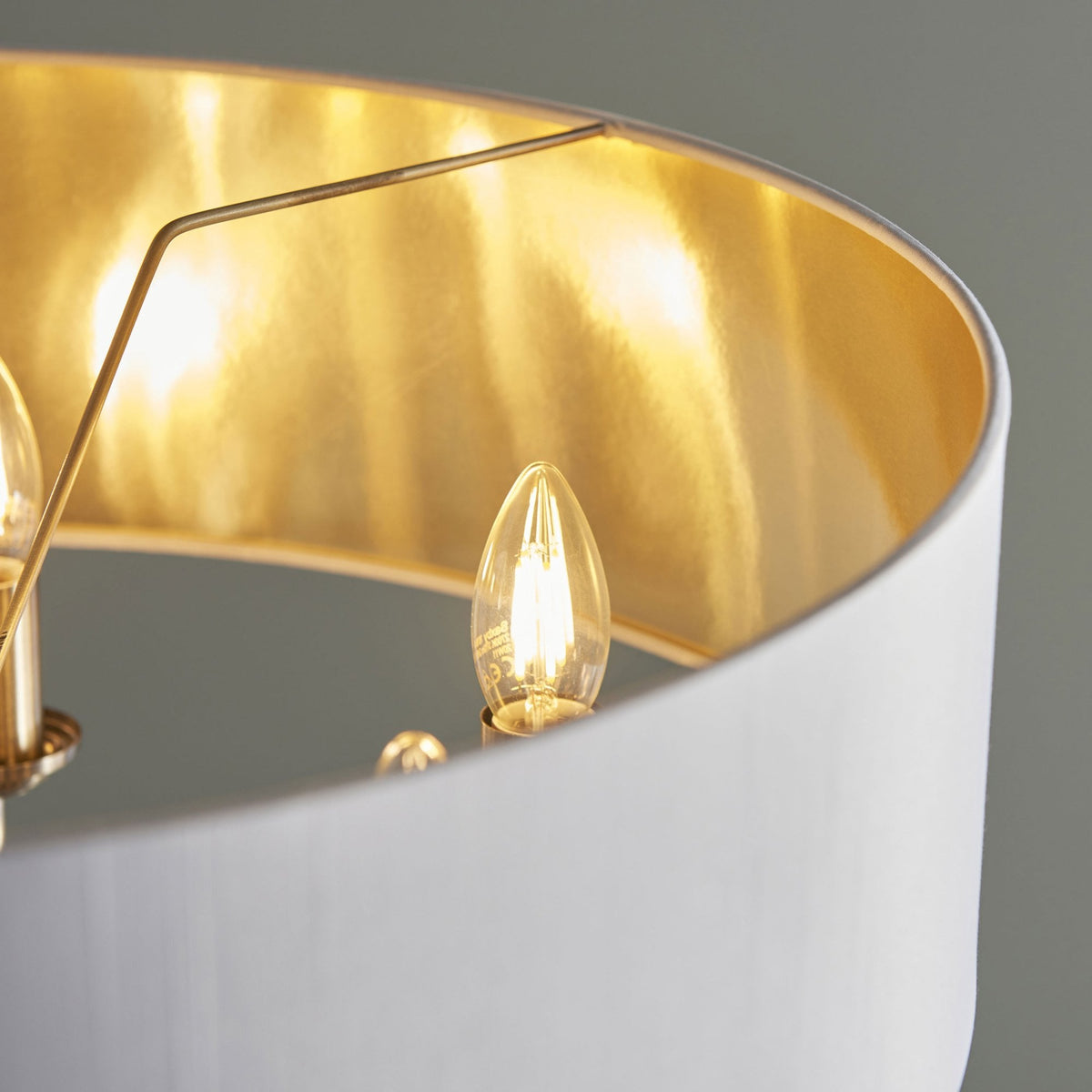 Highclere Six Light Pendant in Antique Brass with Vintage White Shade