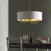 Highclere Eight Light Pendant in Antique Brass with Vintage White Shade
