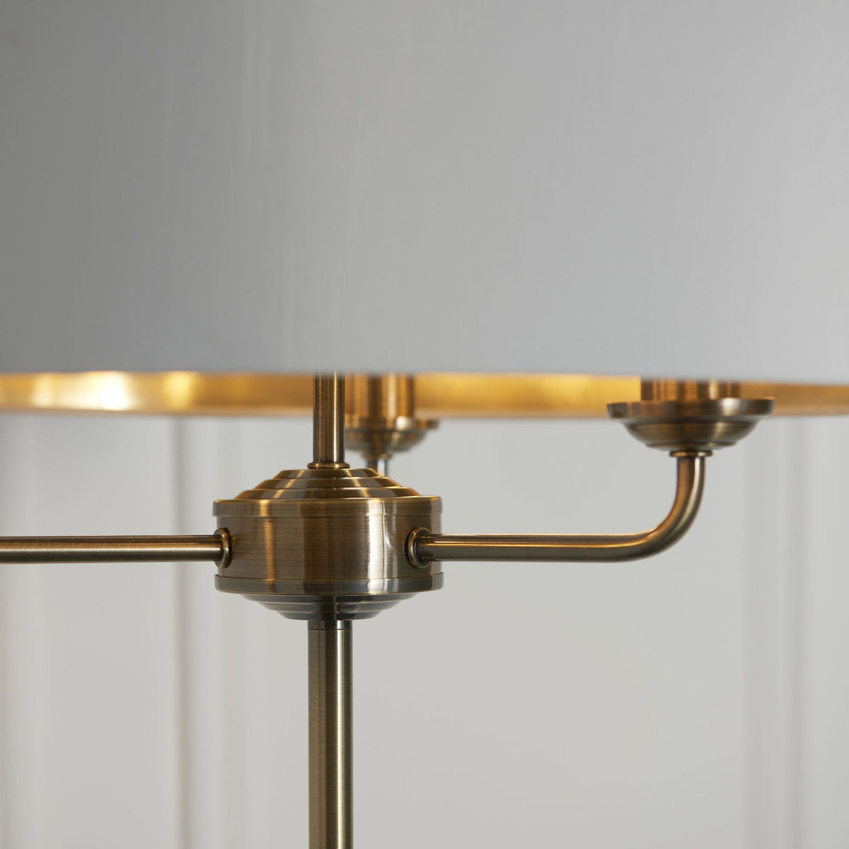 Highclere Three Light Floor Lamp in Antique Brass with Vintage White Shade
