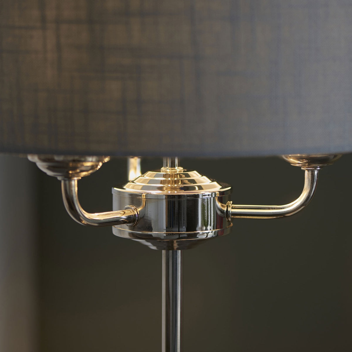 Highclere Three Light Table Lamp in Bright Nickel with Charcoal Shade