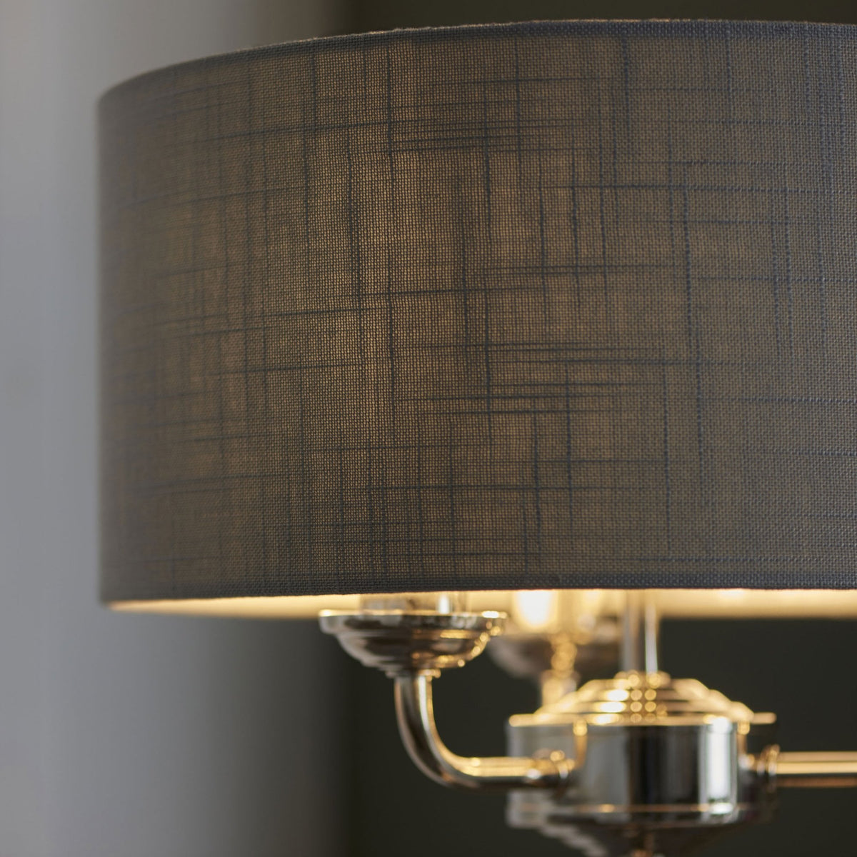 Highclere Three Light Table Lamp in Bright Nickel with Charcoal Shade