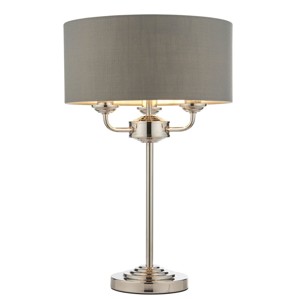 Highclere Three Light Table Lamp in Bright Nickel with Charcoal Shade