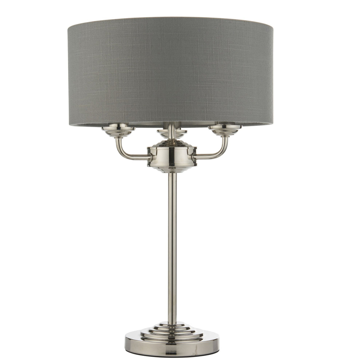 Highclere Three Light Table Lamp in Bright Nickel with Charcoal Shade
