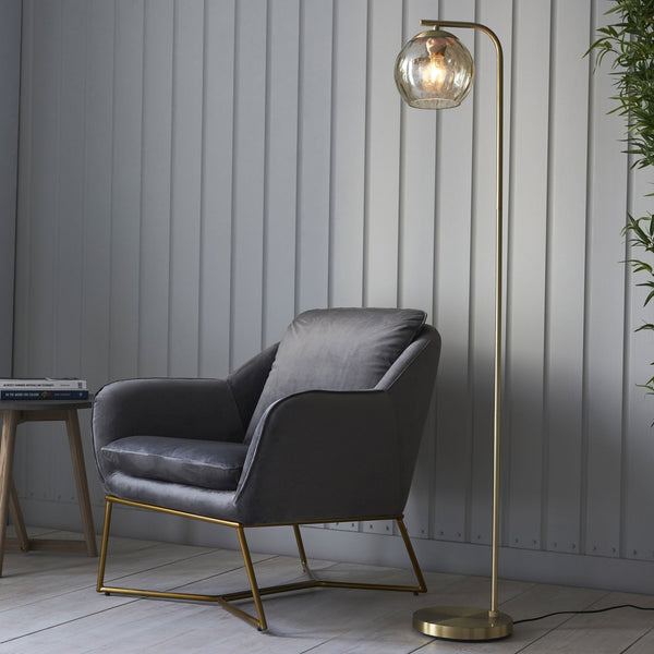 Dimple 1lt Floor Lamp in Brushed Brass & Champagne Lustre Glass
