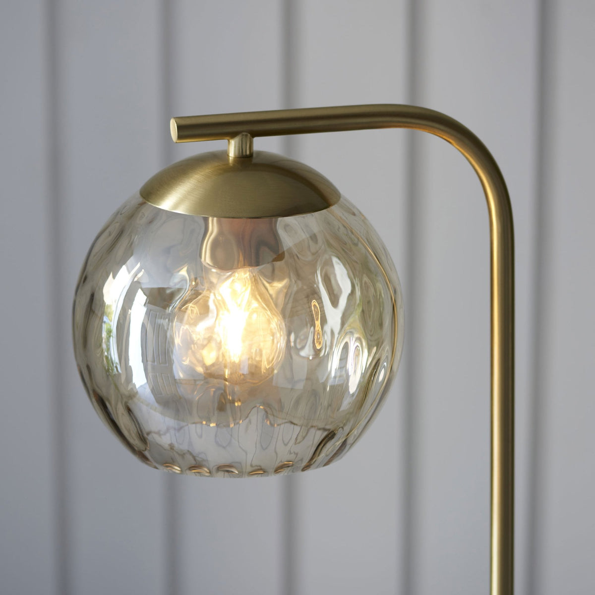Dimple 1lt Floor Lamp in Brushed Brass & Champagne Lustre Glass