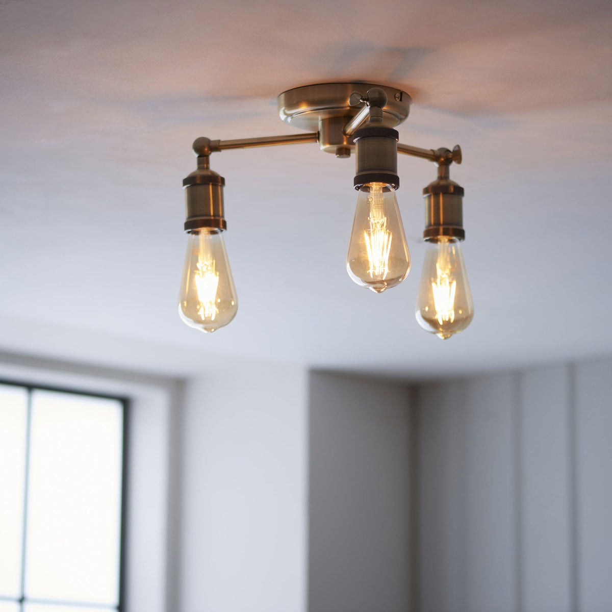 Hal Trio Antique Brass Semi Flush Ceiling Light