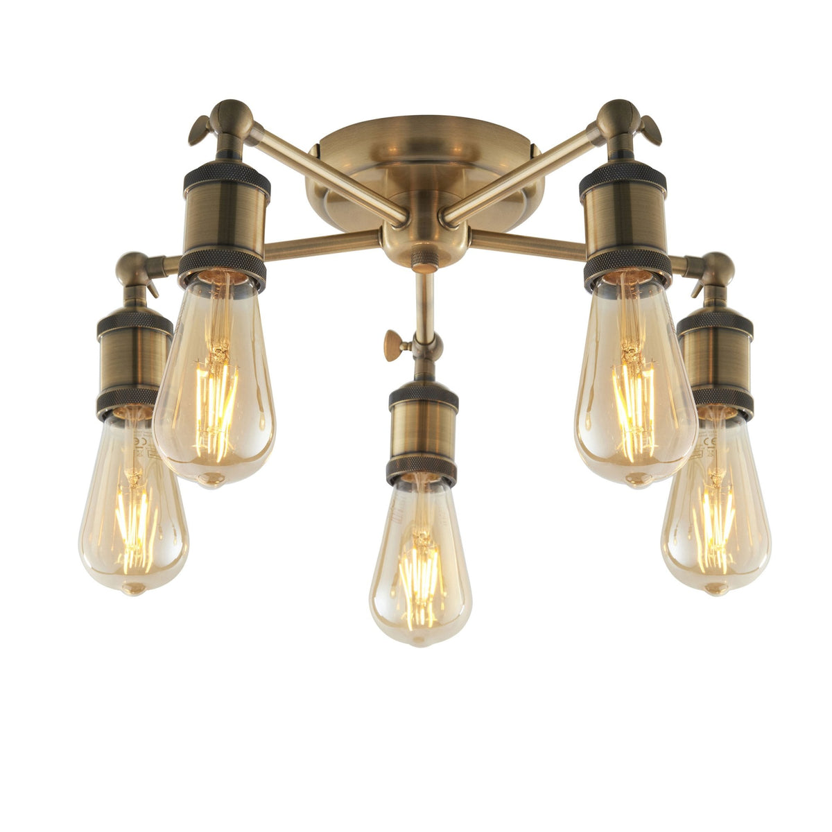 Hal Five Light Antique Brass Semi Flush Ceiling Light