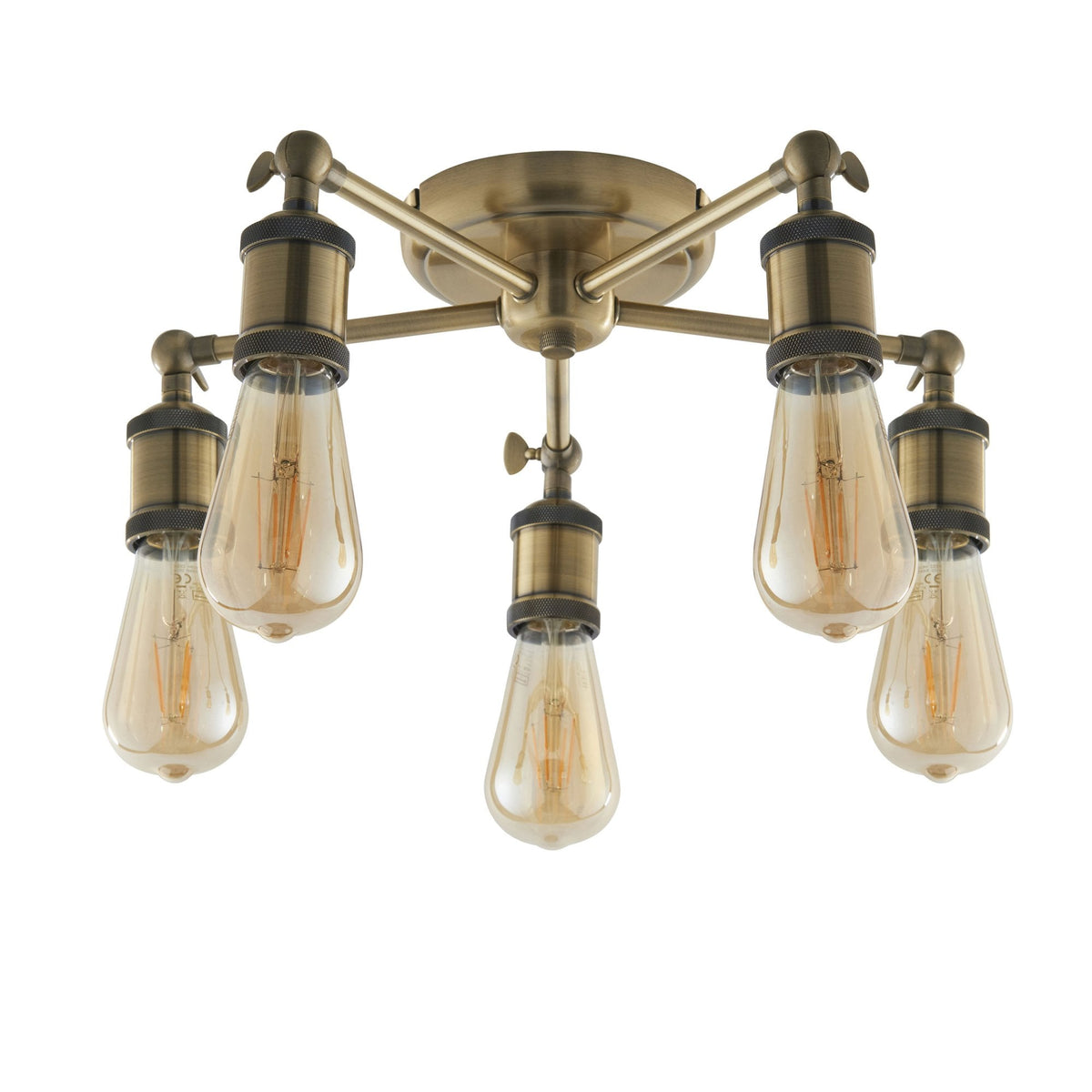 Hal Five Light Antique Brass Semi Flush Ceiling Light