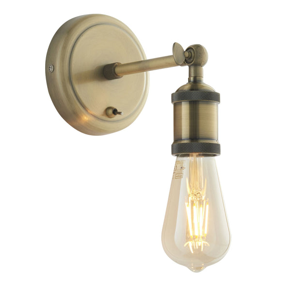 Hal Single Antique Brass Wall Light