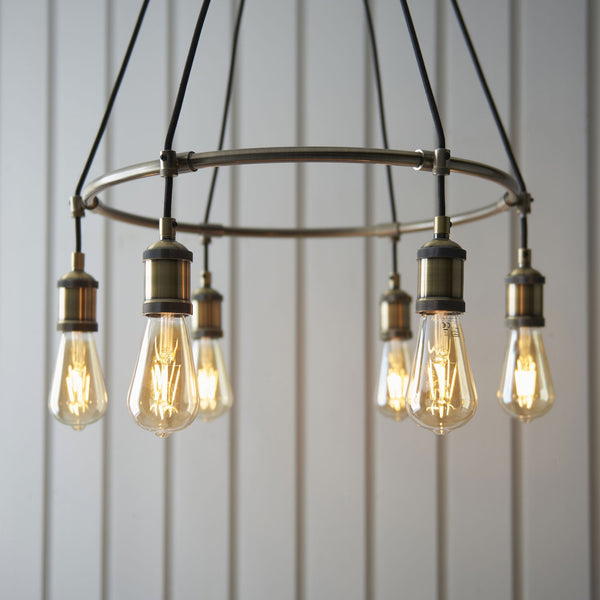 Hal Six Light Antique Brass Pendant