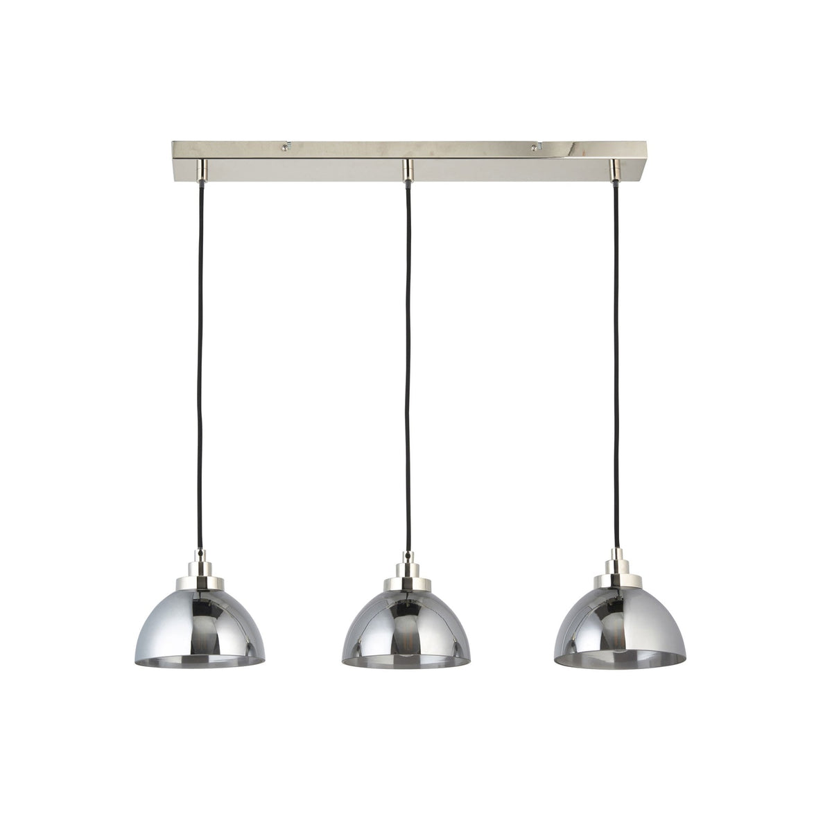 Caspa Triple Linear Pendant in Bright Nickel and Smokey Mirror Glass