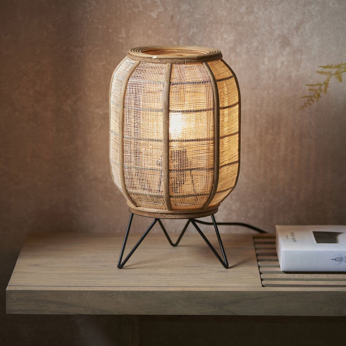 Zaire Handmade Table Lamp in Wood and Natural Linen
