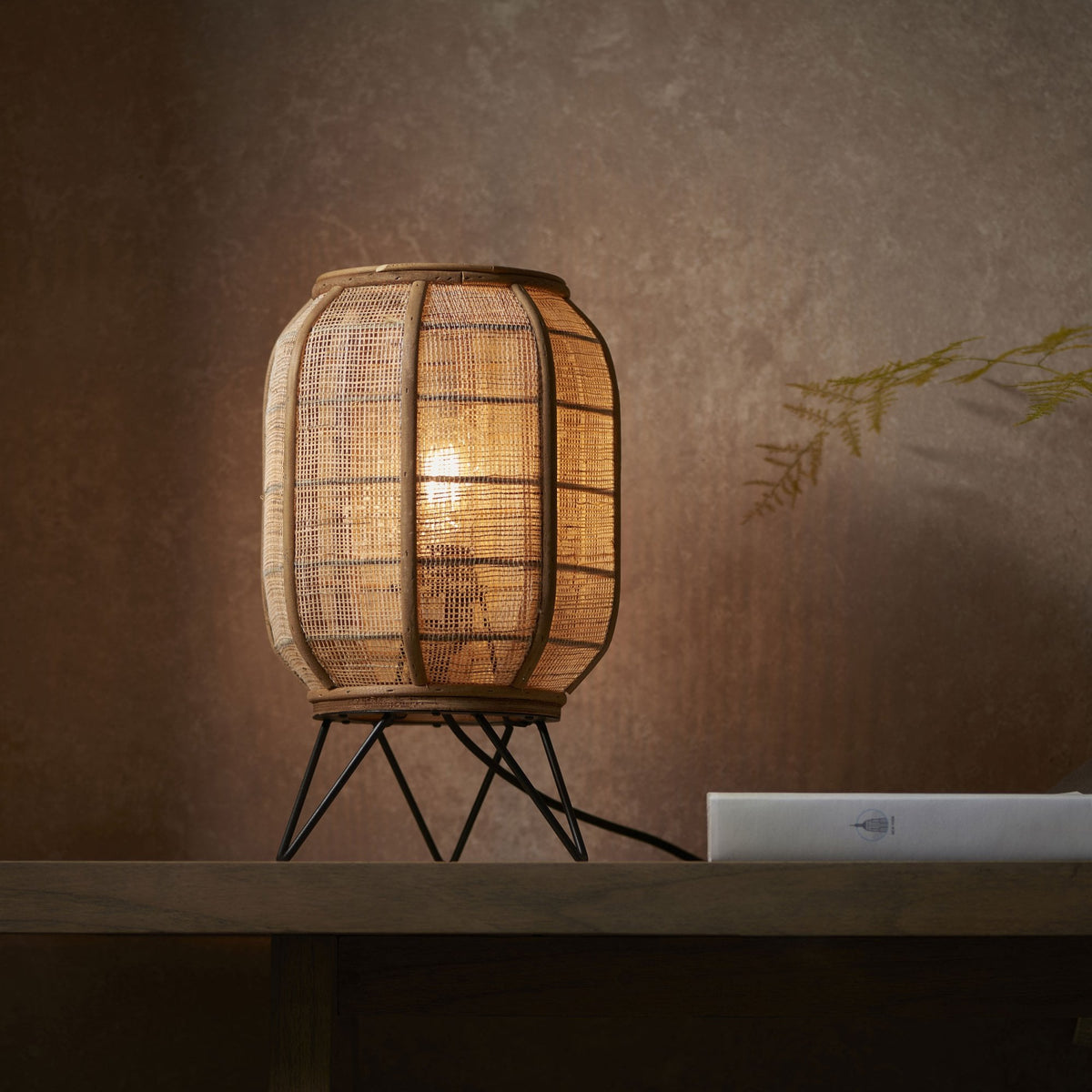 Zaire Handmade Table Lamp in Wood and Natural Linen