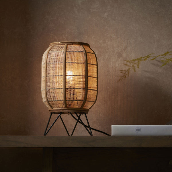 Zaire Handmade Table Lamp in Wood and Natural Linen