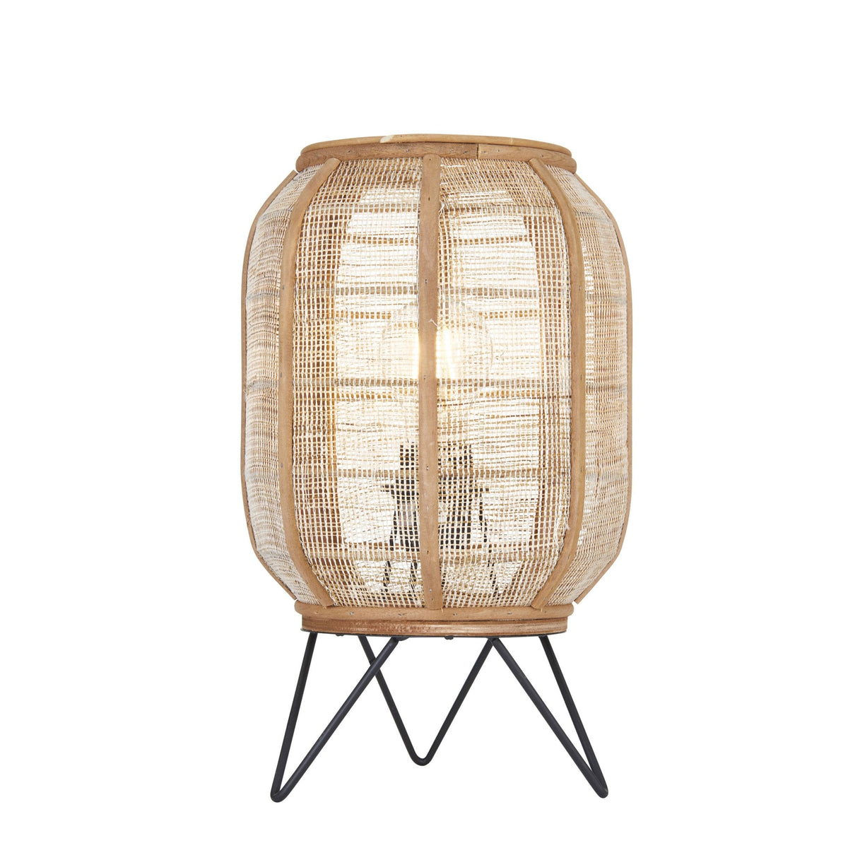 Zaire Handmade Table Lamp in Wood and Natural Linen