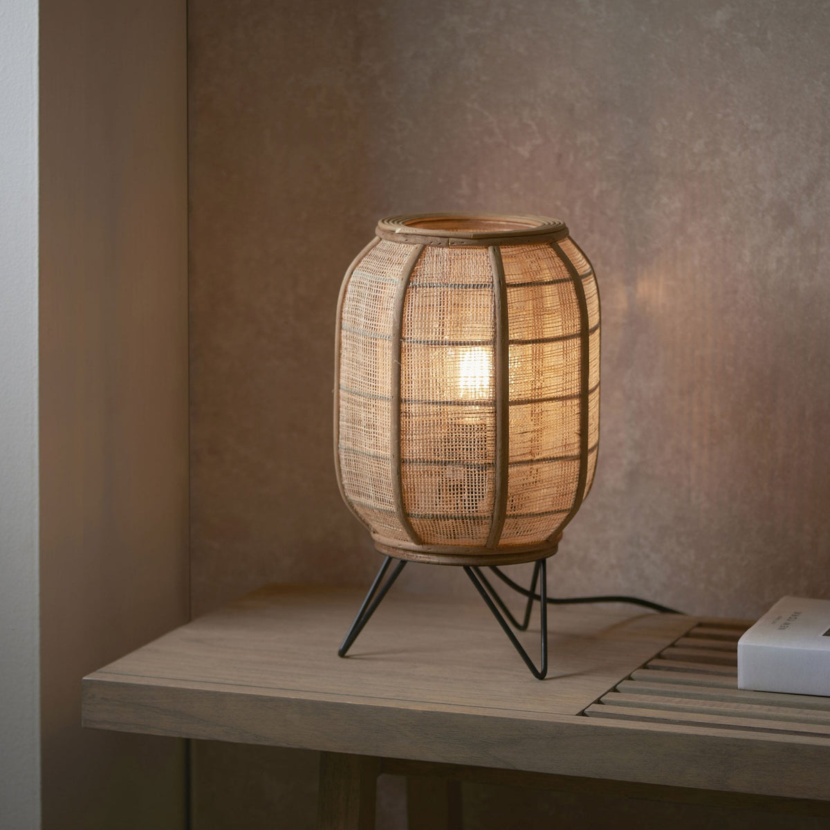 Zaire Handmade Table Lamp in Wood and Natural Linen