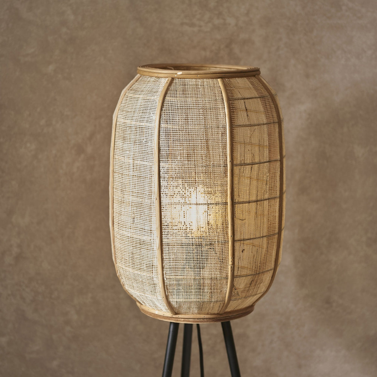 Zaire Handmade Floor Lamp in Wood and Natural Linen